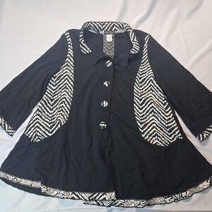 Design Today's Womens Button Up Jacket L Black & White Artsy Bohemian Tunic